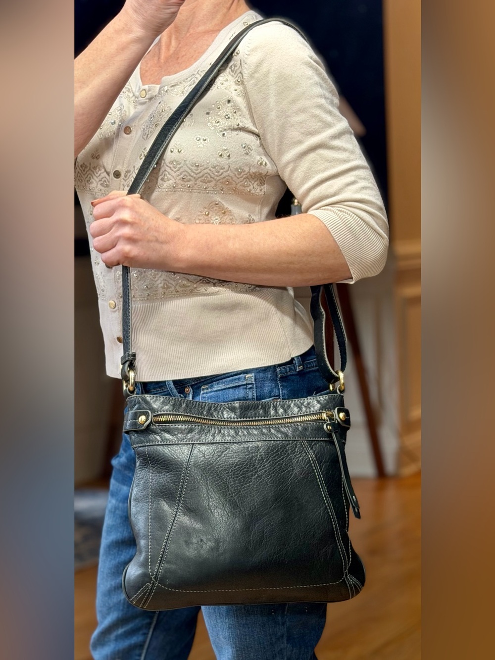 Liz Claiborne Old Money Vintage Black Leather‎ Shoulder Bag VGUC